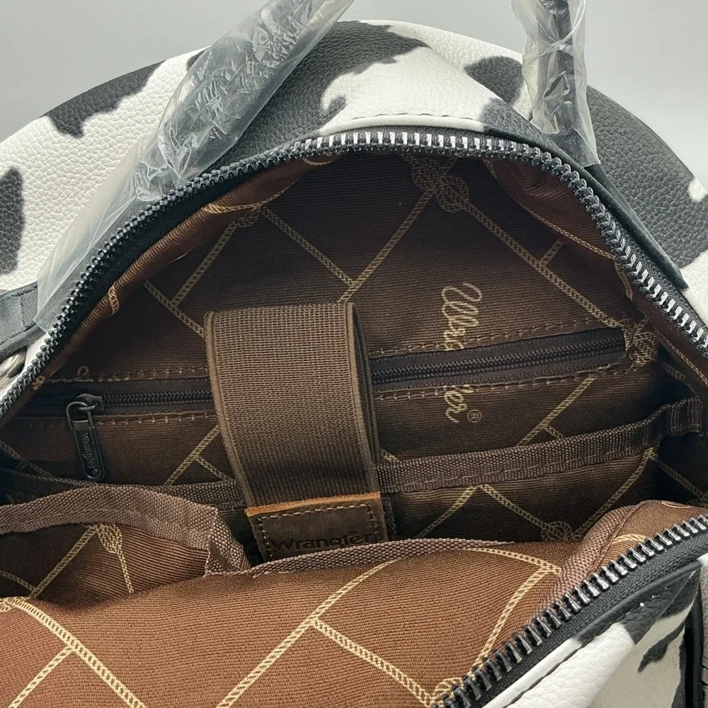 Wrangler NWT Cow Print Backpack With Coin Pouch - Black